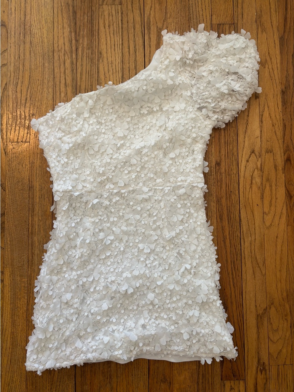 White Adrianna Papell 3D Floral Appliqué and Lace Single Sleeve Mini Dress